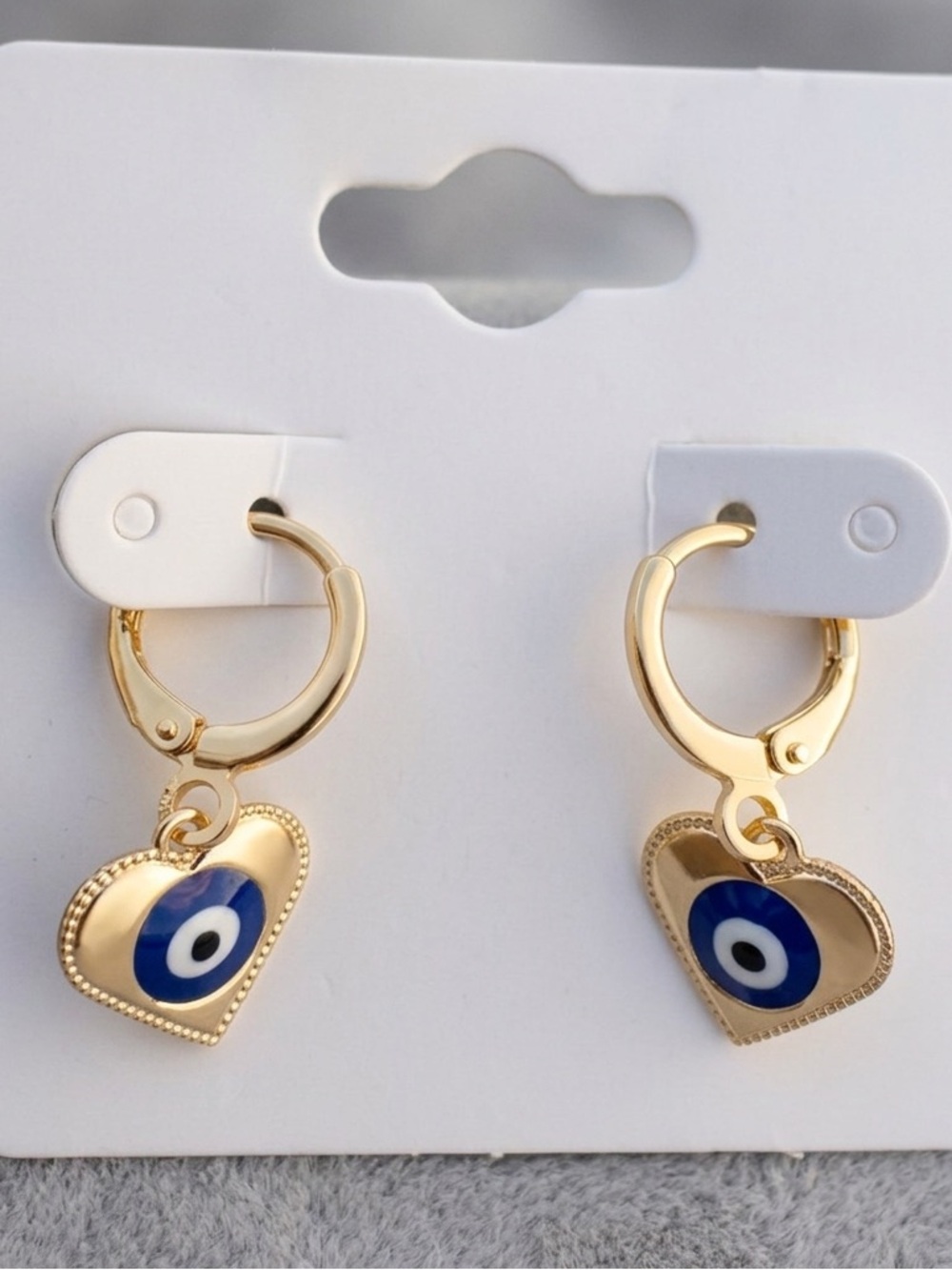 14k Gold Plated Evil Eye Heart Earrings